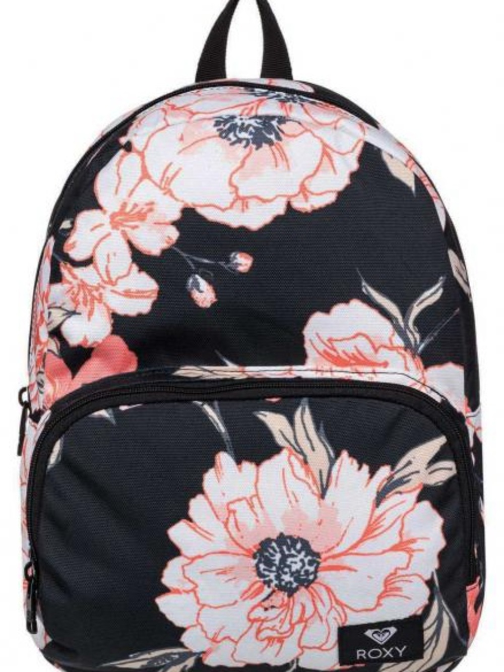 Roxy Black Backpack with Coral Pink Floral Print
